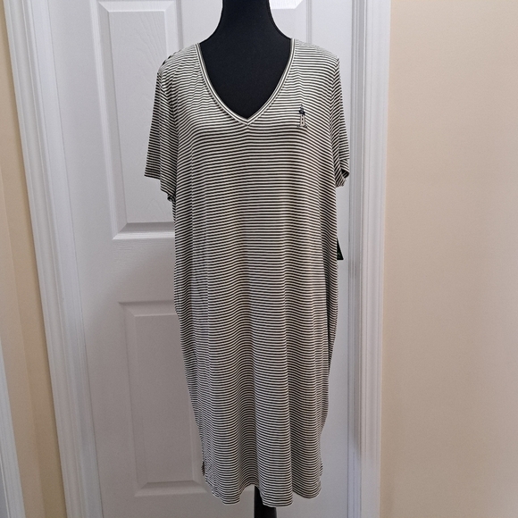 Miiyu | Simons PJ's Striped Sleep Dress V-neck Women's XL Embroidered Pyjama - Picture 2 of 14